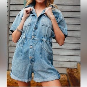 Free people Marci Cuffed cotton romper
